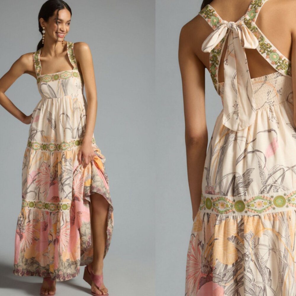 Anthropologie Square-Neck Floral Maxi Dress